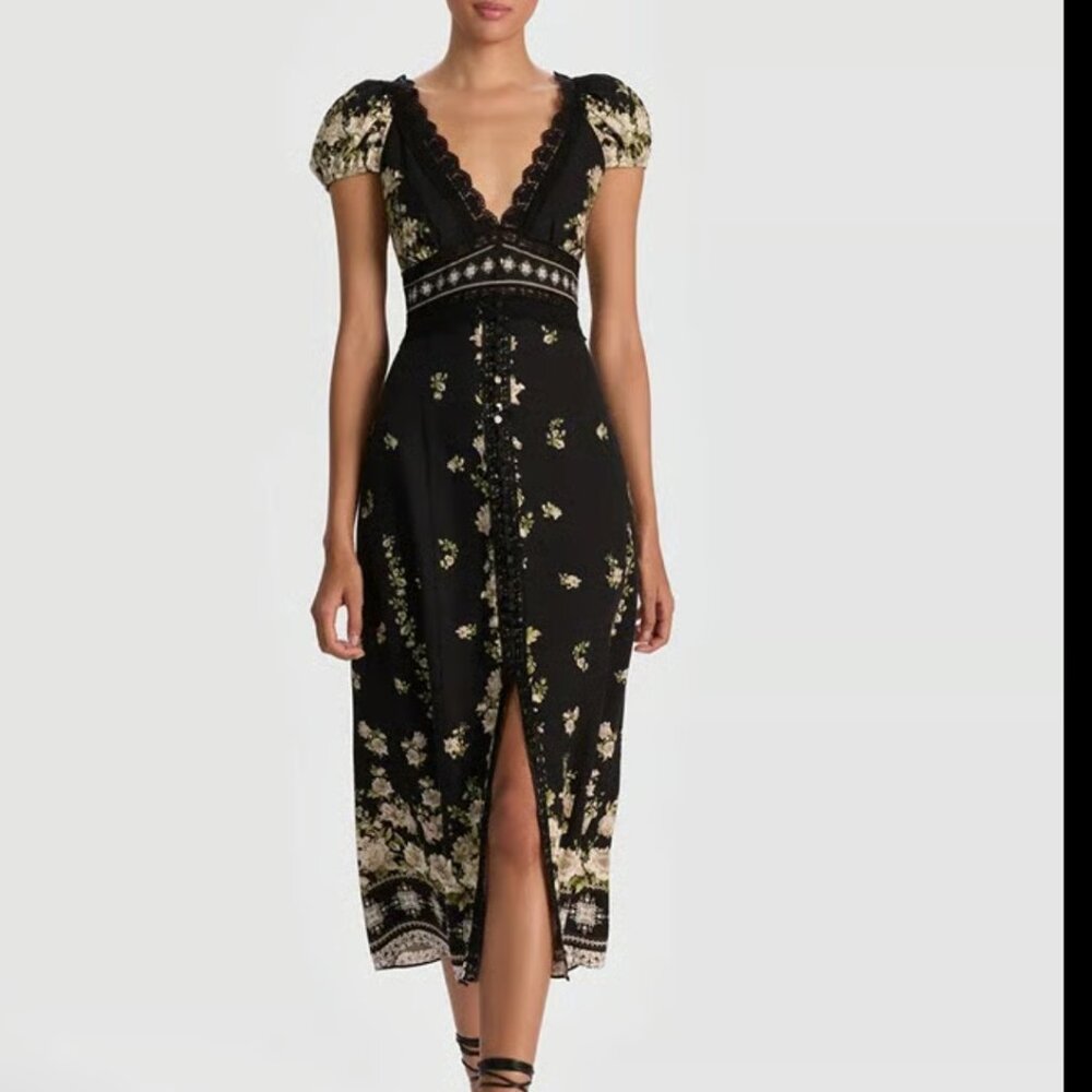 Alice + Olivia ROSE MIDI DRESS in Free Falling Size 4
